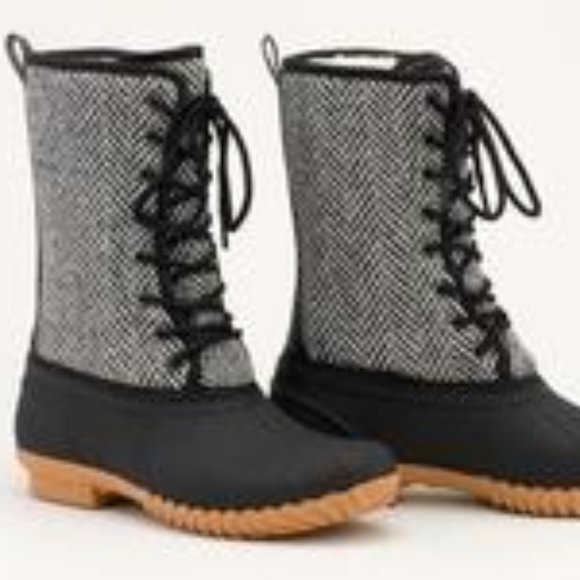 black herringbone duck boots